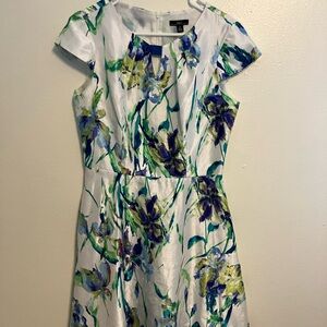 R&K Size 10 Elegant Floral Cap Sleeve Midi Dress